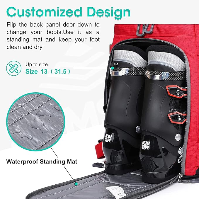 Ski Boot Bag, 55L/70L Waterproof Ski and Snowboard Boots Travel Backpack for Skis, Snowboard, Ski Helmet, Goggles, Gloves & Accessories