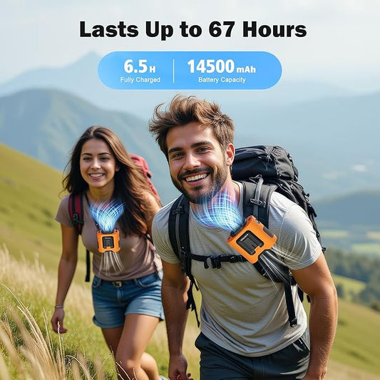 PANERGY Portable Waist Fan, 67H Runtime Wearable Fan with 4+1 Speeds, Storm Mode, 14500mAh Rechargeable Belt Fan with Dual Clip, Flashlight for Outdoor Jobsite(Orange)