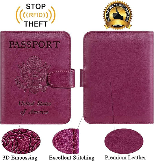Passport Holder Cover Wallet RFID Blocking Leather Card Case Travel Accessories for Women Men (Purple)