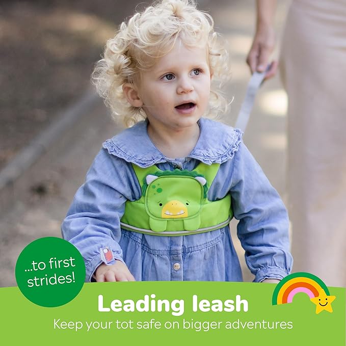 Trunki Toddler Leash - Fuss Free Toddler Walking Reins & Kids Safety Harness | Baby Leash for Kids – Dudley Dinosaur (Green)