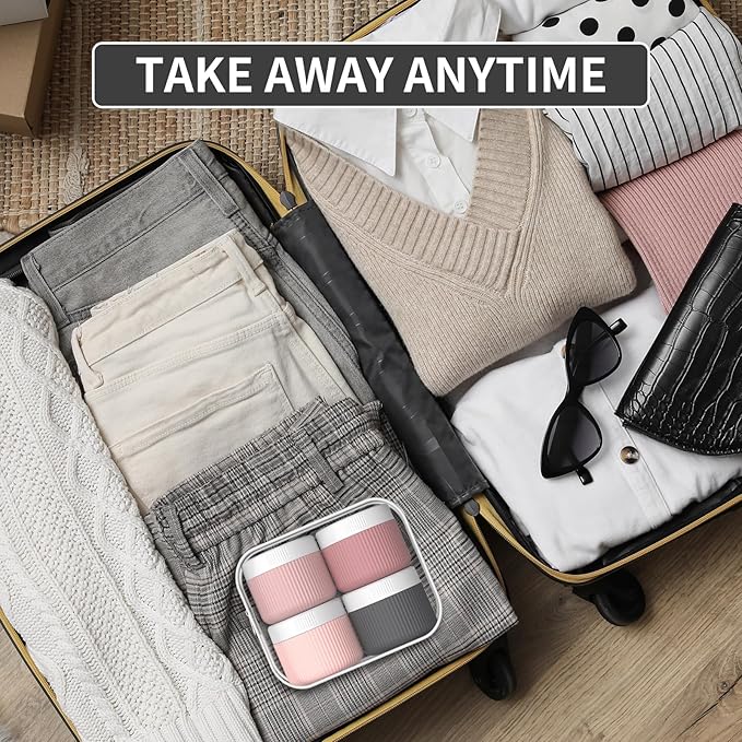 ME.FAN Travel Containers for Toiletries, TSA Approved 2 oz Silicone Cream Jars, Leak-proof Journey Containers, Trip Accessories with Lid for Cosmetic Face Hand Body Cream 4 Pack White Lid Pink