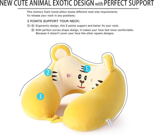 Umerci Travel Pillow, Memory Foam Neck Pillow with 360-Degree Head Support Comfortable Airplane Pillow with Storage Bag Lightweight Traveling Pillow for Sleeping, Car, Train, Bus and Home Use (Tiger)