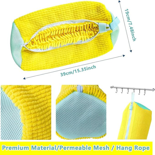2Pcs Shoe Washing Machine Bags, Laundry Shoe Bags for Washer and Dryer, Sturdy Zipper with Hook Design, Reusable Washing Bag for Sneaker, Tennis, Fits All Shoe Types & Sizes, (Yellow 2 Packs)