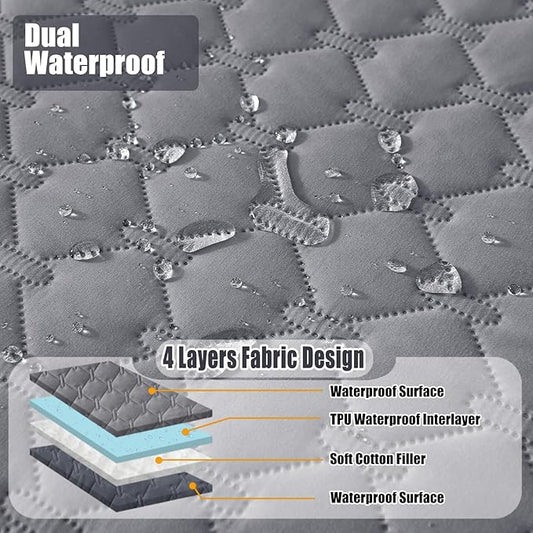 Smiry Waterproof Dog Bed Cover Blanket, Soft Reversible Pet Blanket, Washable Leakproof Cats Dogs Couch Cover for Sofa, Couch, Furniture, Plaid (82x82 Inch, Grey/Dark Grey)