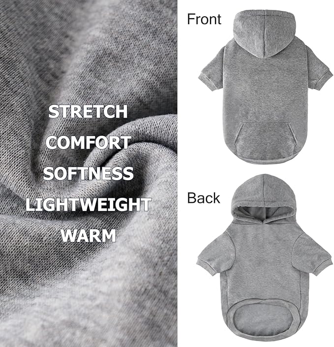 BAOBICUTE Dog Basic Hoodie Soft Dog Clothes Cold Weather Sweaters for Medium Large Dogs Cozy Fabric Warm Sweatshirt with Leash Hole (Grey, XXL (Back: 30.71",Chest:37", Neck: 27.56"))