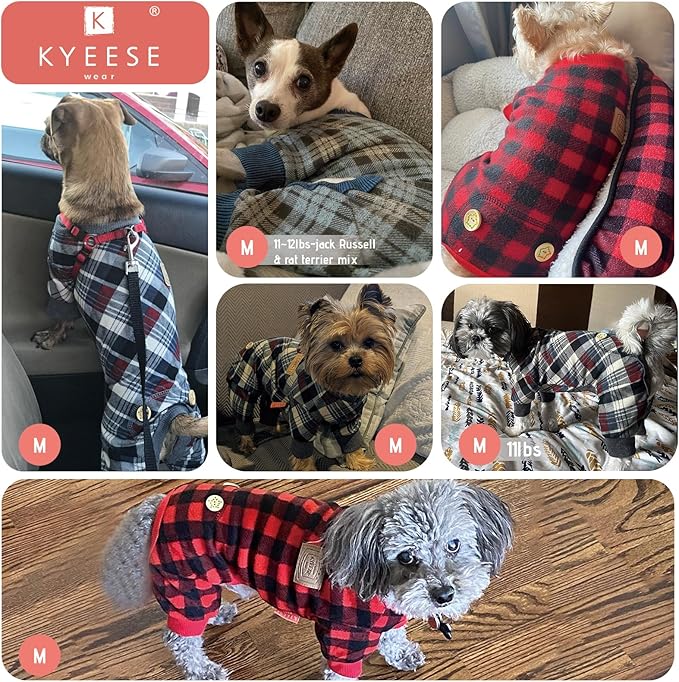KYEESE Dog Pajamas Comfy Pet Clothes Soft Coat Lightweight Pjs Velvet Doggie Jammies Stretchy Onesie Plaid Dog Pajamas for Small Dogs Boy Girl,Pink, Medium