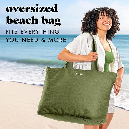 Fit & Fresh Large Beach Bag for Women - Extra Large Travel Tote With Pockets