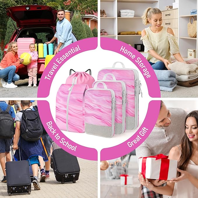 4-Piece Packing Cube Set - Lightweight Luggage Organizers for Travel, Vacation and Suitcases - Durable Accessories with Compression