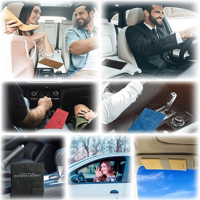 Auto Insurance and Registration Card Holder - Vehicle Glove Box Document Organizer - Car Essential Paperwork Holder for DMV, AAA, Contact Information Cards - Premium PU Leather Wallet Case - Yellow