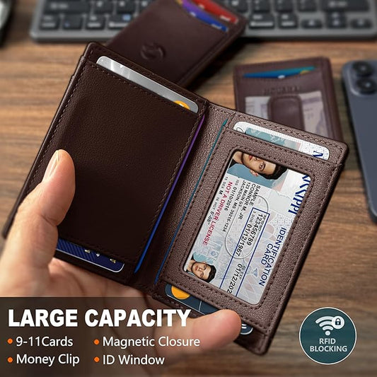 Housmai Magnetic Closure Slim Wallet with Money Clip Gift Boxed,Genuine Leather Front Pocket Wallet for Men, 3.9"x 2.8", RFID Blocking