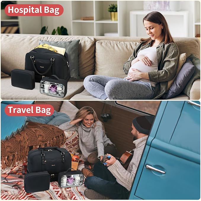 Wogarl Weekender Bags for Women Large Canvas Overnight Bag Travel Duffel Bags Carry on Shoulder Weekend Bag with Shoe Compartment for Travel Night Flight Daily Use