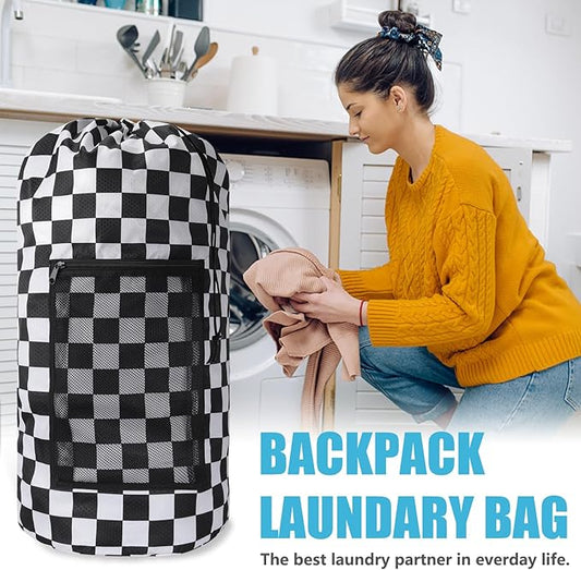 Positive Square Travel Laundry Bag Backpack, Portable with Adjustable Straps, Drawstring Closure & Mesh Pocket - Perfect for College, Apartment & Camping