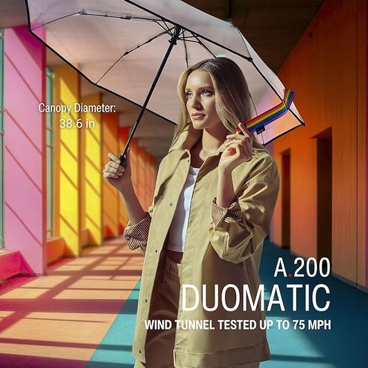 Knirps A.200 Medium Duomatic Windproof Umbrella for Adults – Automatic Open Close 38.5" Canopy, Travel Case Included