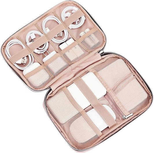 BELALIFE Portable Travel Cable Organizer Bag, Tech Storage Bag for Cord, Charger, Phone, Earphone, Hard Drive, USB, SD Card and Electronic Accessories, Pink