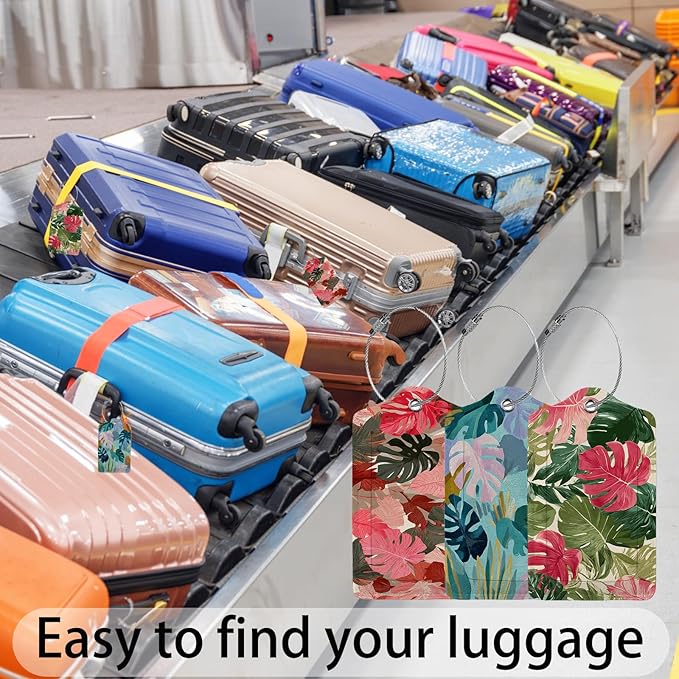 Boho Tropical Palm Leaves Luggage Tag 3 Pack Travel Cruise Luggage Tags for Suitcases, Identifiers Bag Tags with Privacy Flap, Baggage Name Tag for Women Men Luggage Backpack Handbag School Bag