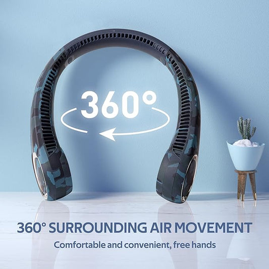 Portable Neck Fan, Hands Free Bladeless Fan, 360° Cooling Personal Fan,Wearable Quiet Fan for Outdoor Indoor, Birthday Gifts for Men Women Mom Dad, 4000mAh Battery USB Rechargeable(Blue Camouflage)