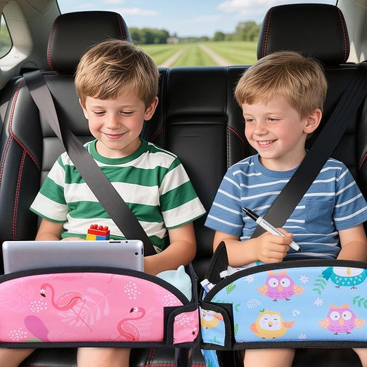 WENRENER 2PCS Kids Travel Tray, Car Seat Tray for kids Travel, Toddler Road Trip Essentials With Drawing Kit, Toddler Lap Desk Organizer for Car, Carseat Table for Airplane