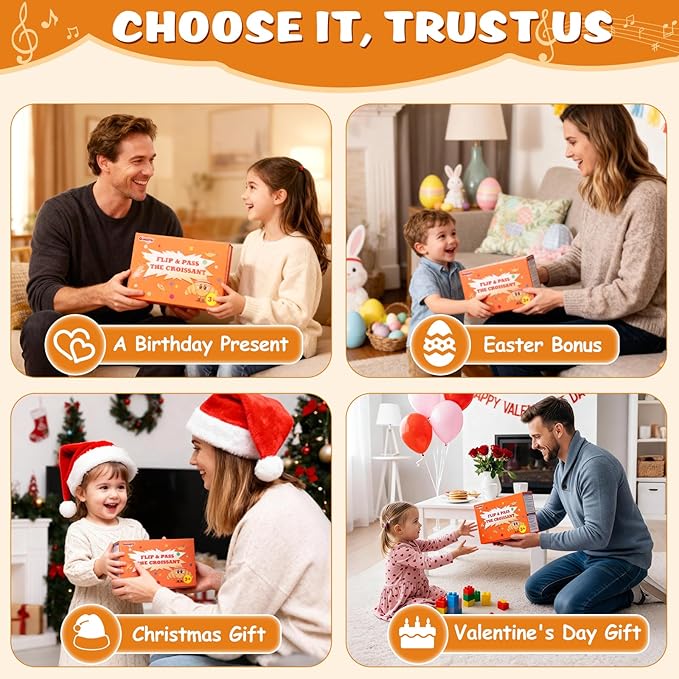 Flip & Pass The Croissant, Electronic Interactive Game, Hilarious Family Party Games for Kids Ages 3, 4-8+, Indoor/Outdoor Toys, 3 4 5 6 7 8 Year Old Girl & Boy Birthday Gift, Christmas & Travel Fun