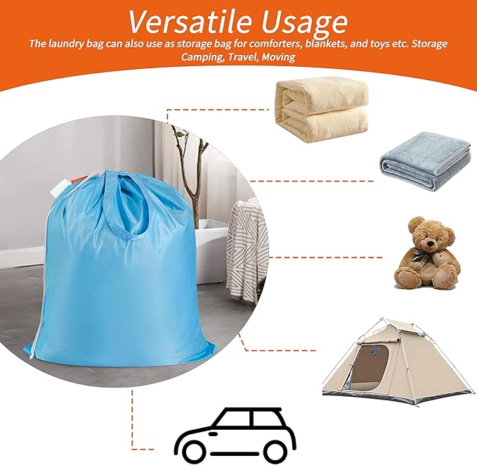 Polecasa Small Heavy Duty Laundry Bag with 130gsm Tear Resistant Fabric and Handles, Easy to Carry Durable Dirty Clothes Drawstring Bag, Perfect for College Dorm, Travel 21”x24”,Gulf Blue