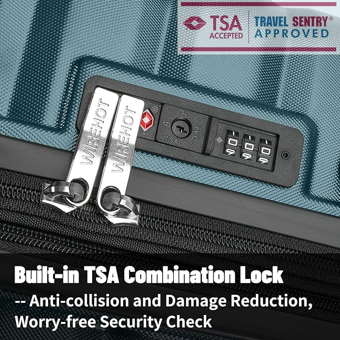 Lightweight Luggage with Spinner Wheels & YKK Zipper, 3-Piece Suitcase ABS+PC Hardside Hard Shell Luggage Set with TSA Lock, Teal Blue (20+24+28 inch)