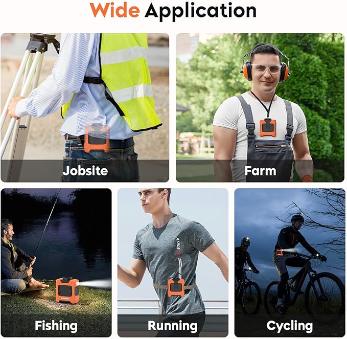 Portable Waist Fan 18000RPM Strong Airflow Waist Fan Belt fan With Max 12H Working Time 3 Speeds adjustment With LED flashlight Rechargeable Personal Fan for Outdoor Jobsite(Orange)