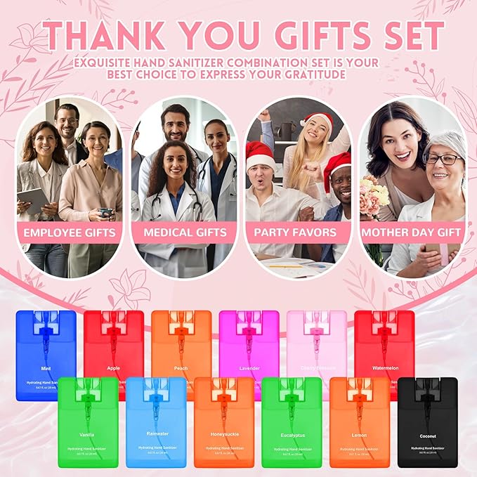 Frienda 48 Pcs Mini Hand Sanitizer Bulk 2026 New Year Gift Travel Size Power Mist Colorful Hydrating Hand Sanitizer Spray Thank You Gift Bulk for Women Men Teacher Nurse Employee Holiday Favor