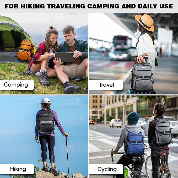 Seektop 40L Foldable Hiking Backpack for Women Men Lightweight Packable Travel Backpack Carry on Flight Approved for Outdoor Camping Sport Leisure (Black)