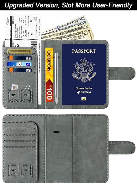Passport Holder Cover Wallet Travel Essentials Leather Rfid Blocking Case Vacation Luggage Must Haves Travel Accessories for Men Women (120#Grey)