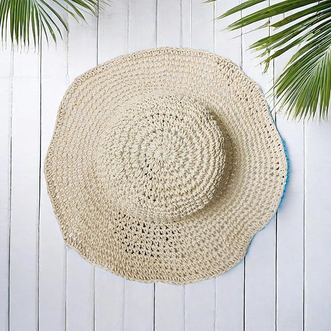 Floppy Big Beach Straw Hats for Women Foldable Summer Wide Brim Packable Sun Hat Womens Travel Straw Fedora Hat