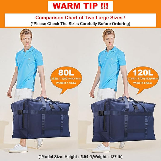 80L Foldable Travel Duffle Bag for Men and Women - Large Collapsible Duffel Bag - Waterproof Overnight Weekender Bag for Travel, Moving