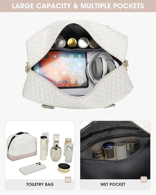 Travel Duffle Bag Weekender for Women: Travel Duffel Bag Carry-On Overnight Bag with Shoe Compartment & Wet Pocket Large Weekend Tote Bag withGym Duffel Bag for Hospital Beige