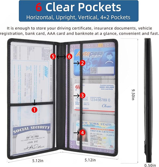 Car Registration and Insurance Holder Glove Box Folder-Premium Car Folder, Car Document Holder for Cards, Driver License & other Essential Documents (Reticulated black)