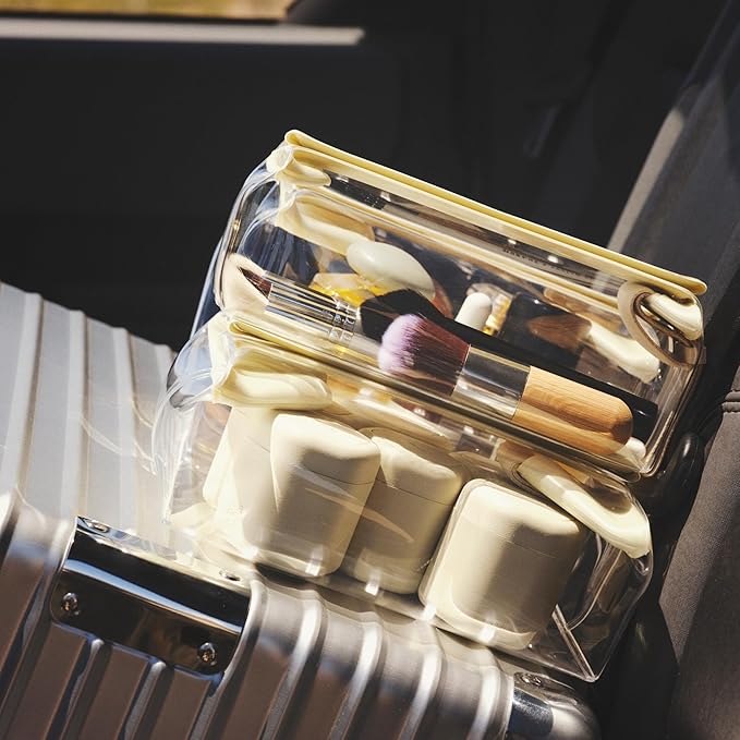 Cadence Travel Containers Haircare Capsule Set - Magnetic Containers with Lids,Carry On Travel Essentials For Women/Men - 3 Flex Mediums (1.32oz) - Shampoo, Conditioner & Comb Icon Labels - Eucalyptus