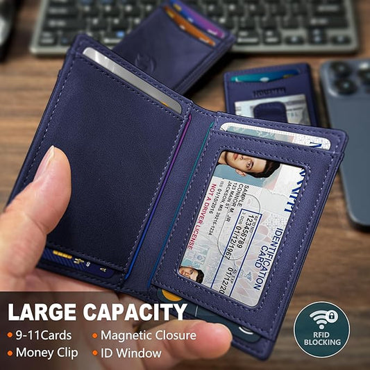 Housmai Magnetic Closure Slim Wallet with Money Clip Gift Boxed,Genuine Leather Front Pocket Wallet for Men, 3.9"x 2.11", RFID Blocking