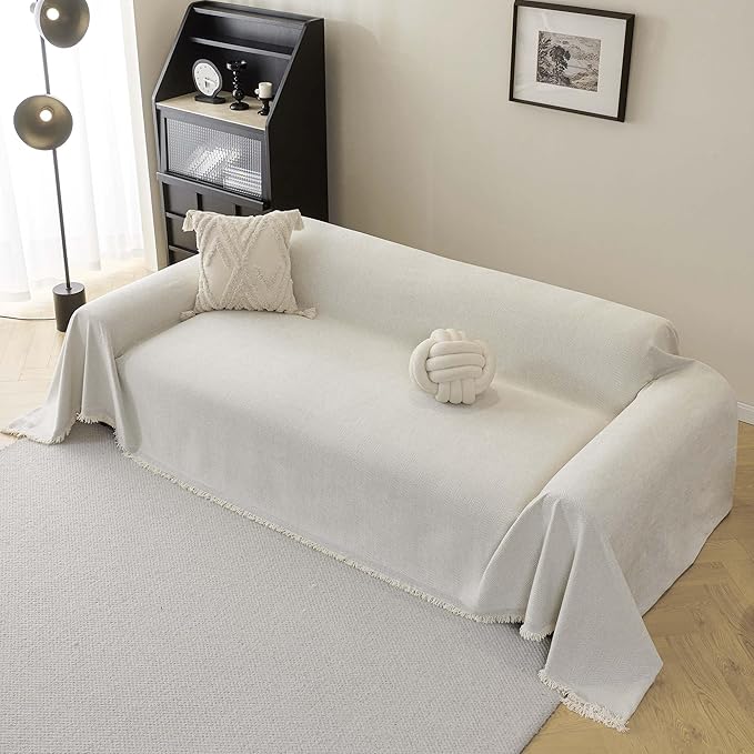 Boho Couch Cover for Pets, Couch Covers for 2 Cushion Couch Sofa Pet Friendly, Scratch Resistant & Non-Slip Sofa Covers Fits Love Seat, 71"x118", Beige