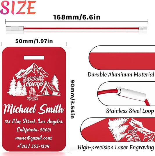 4 PCS Personalized Luggage Tags for Suitcase, Custom Engraved Aluminum Luggage Tags with Your Personalized Text Logo, Metal Name Tags with Steel Loop for Bag, Suitcase, Backpack (Red, Large)