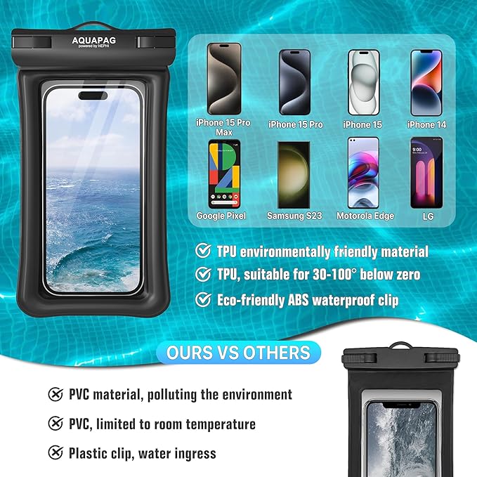 NEPHI IP68 Waterproof Phone Pouch 2 Pack-Up to 7.0",Adjustable Neck Lanyard Floating Waterproof Phone Case for iPhone,Phone Dry Bags for Vacation Beach Pool Travel Essentials (Pink Blue 2 Pack)
