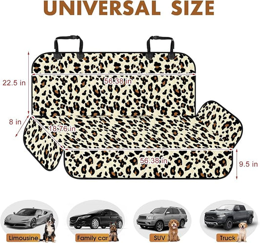 Backseat Cover for Dogs, Waterproof and Non-Slip Pet Bench Seat Covers, Car Seat Protector for Back Seat, Universal Size Rear Car Seat Cover Fits Cars, Trucks and SUVs, L-Leopard&Black