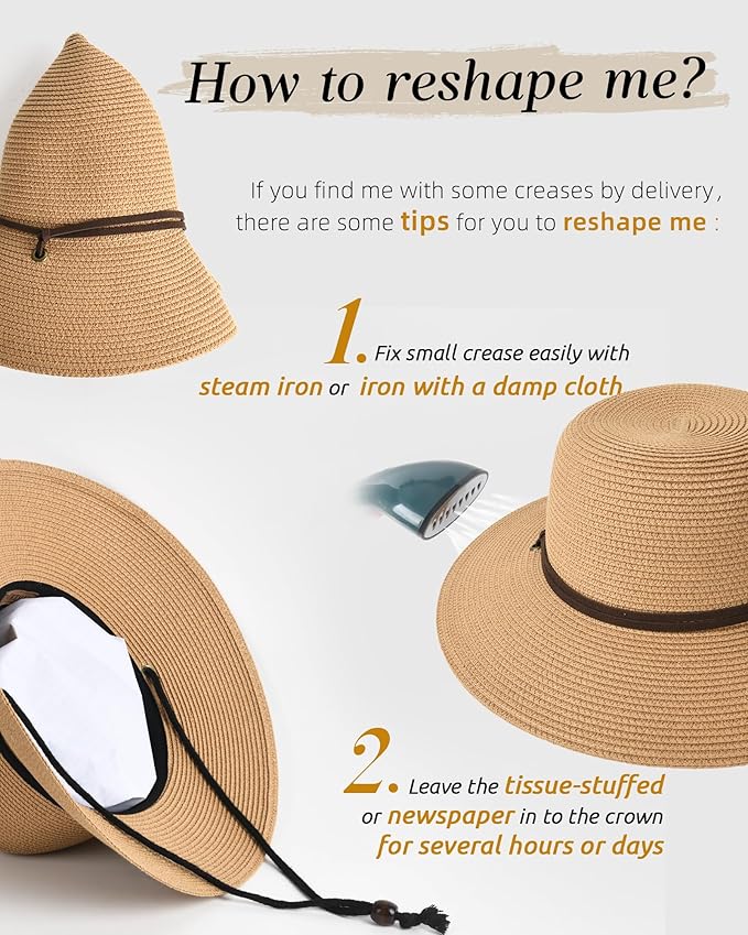 FURTALK Womens Wide Brim Sun Hat with Wind Lanyard UPF Summer Straw Sun Hats for Women