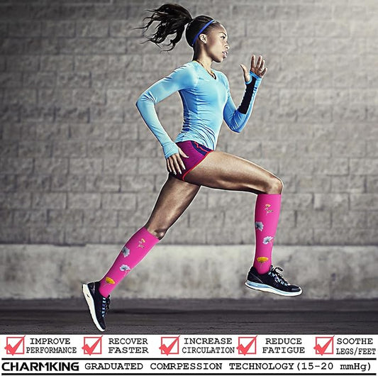 CHARMKING Compression Socks for Women & Men Circulation (8 Pairs) 15-20 mmHg is Best Support for Athletic Running,Cycling