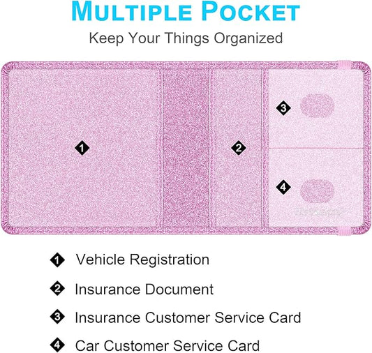 Wisdompro Small Car Registration and Insurance Documents Holder - Premium PU Leather Vehicle Glove Box Paperwork Wallet Case Organizer for ID, Driver's License, Key Contact Information Cards