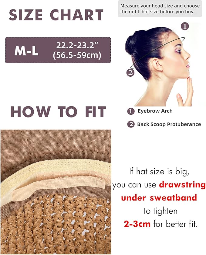 FURTALK Summer Straw Beach Sun Hats for Women UPF 50 Floppy Wide Brim Travel Bucket Hat Foldable Packable