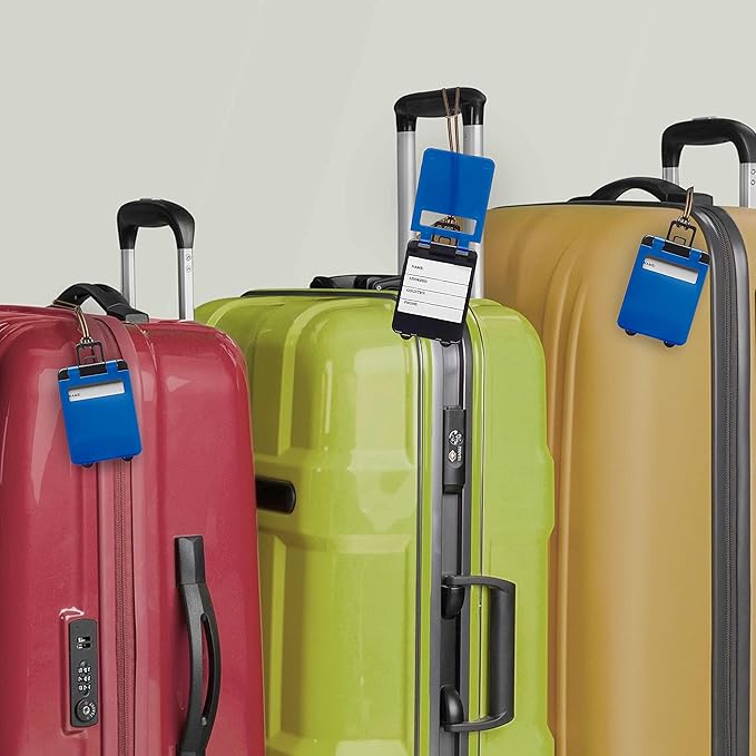 10 Mini Carry-on Luggage Tags Pack - Flip Open Cover, ID Sticker - Blue