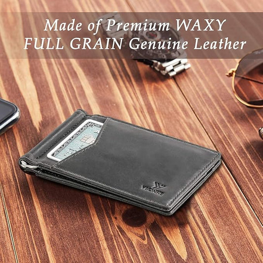 YBONNE Mens Slim Wallet with Money Clip Front Pocket RFID Blocking Thin Bifold Leather Card Holder Minimalist Mini Billfold