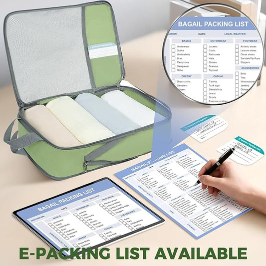 BAGAIL 6 Set/4 Set Lightweight Compression Packing Cubes with Packing List, Anti-Tearing Expandable Organizer Bags for Travel