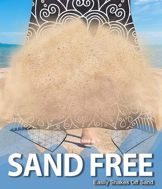 2 Packs Sand Proof Microfiber Beach Towels Adult –Quick Fast Dry Beach Oversized Accessories for Travel Swim Pool Yoga Camping Blanket Essentials Lightweight Must Haves Items Women Gifts Mandala Scale