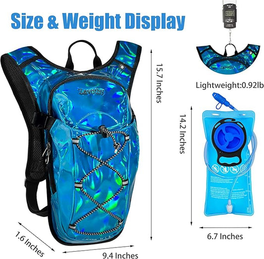 Reflective Hydration Backpack, Hydration Pack - Water Backpack with 2L Hydration Bladder, Essential for Festivals - Rave Hydration Pack for Hiking, Running, Cycling, and Festivals