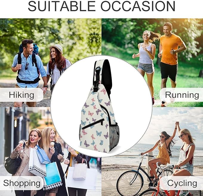 SWEET TANG Elegant Chest Cross Body Bag Garden Purple Butterfly Sling Shoulder Backpack for Women, Adjustable and Comfortable Gym Sack, Anti Theft Cycling Traveling Hiking Daypack