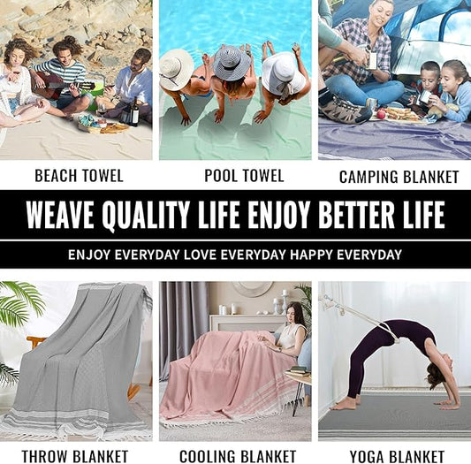 Extra Large Turkish Beach Towel Boho Beach Throw Blanket Adult Women Summer Vacation Essentials Cruise Accessories Pool Gear Must Haves Swim Stuff Necessities Oversized Thin Sandrpoof Compact