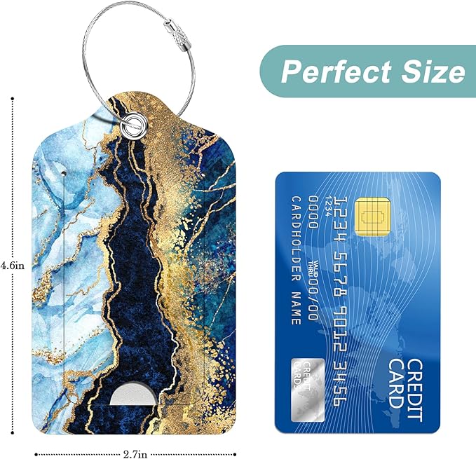 Rimilak 3 Pcs PU Leather Luggage Tags for Suitcase, Travel Cruise Luggage Tag with Privacy Flap, Name ID Label and Metal Loop for Women Men Baggage Handbag School Bag Backpack, Flow Marble